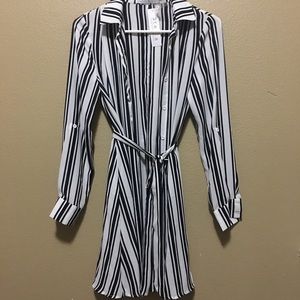 Button Up Black and White Striped Tunic